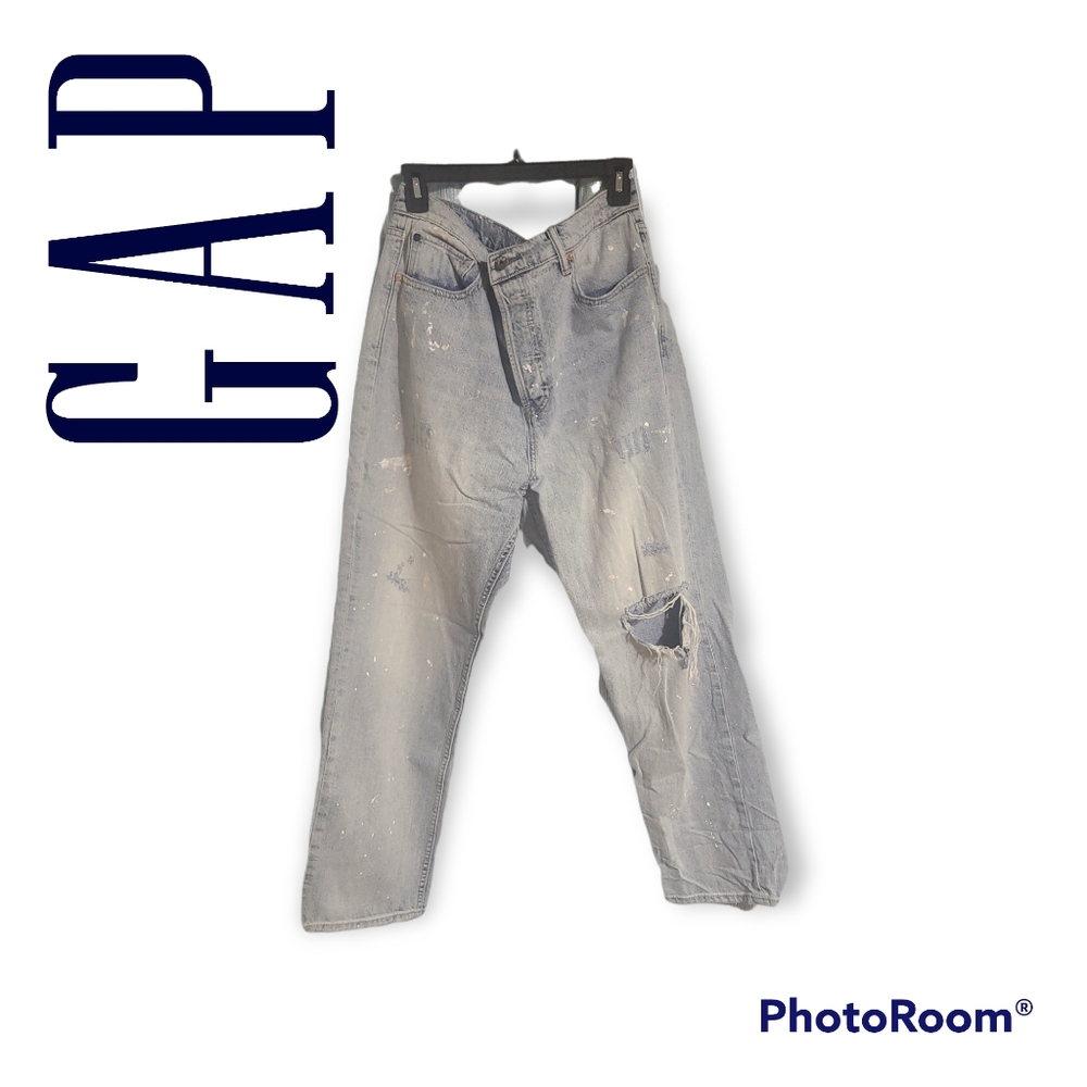 Gap Hi Rise Paint Splatter Cheeky Straight Jeans 14R or 32R